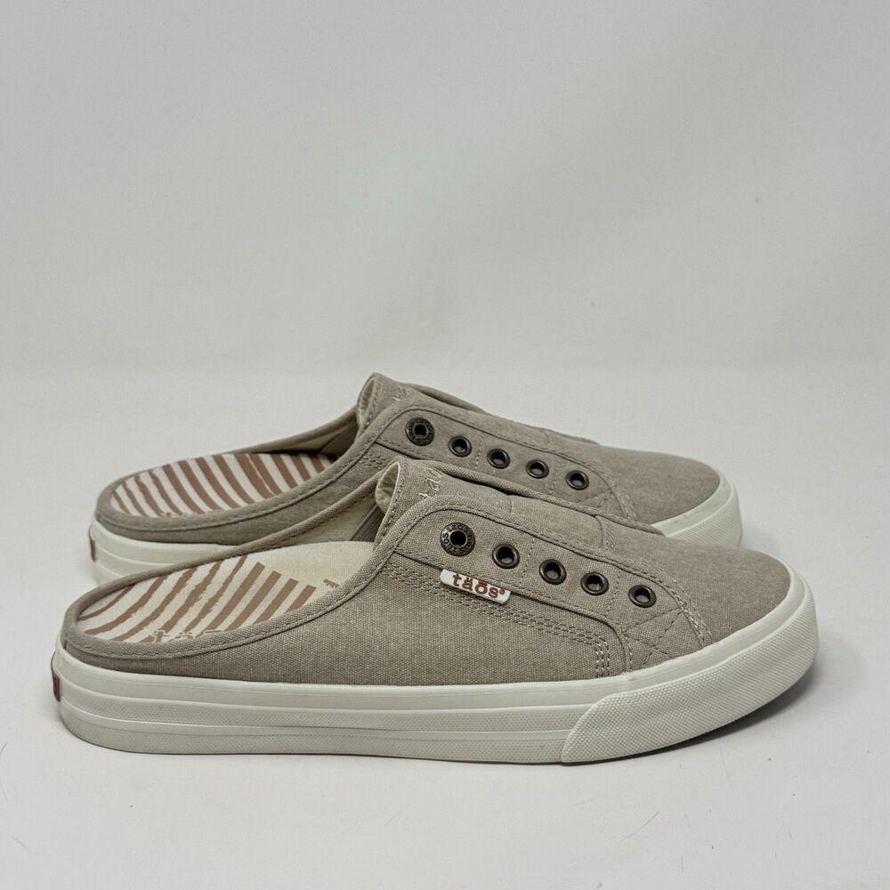 Taos EZ Soul Mules Sneakers Shoes Womens 9.5 Oat Brown Canvas Slip On Comfort